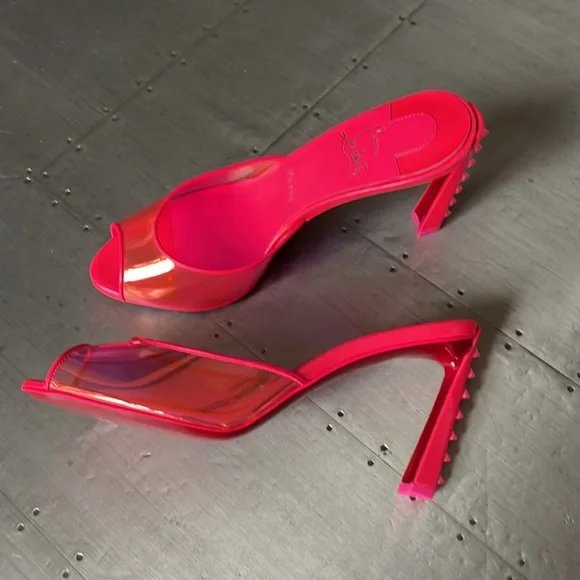 Christian Louboutin condorapik pink fluo neon mule stiletto peep toe sz 37 - Picture 5 of 11